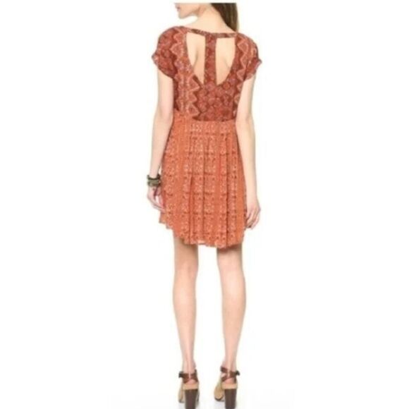 Free People Sundown Mini Dress Women Small Orange Scoop Neck Open Back Babydoll - Picture 13 of 14